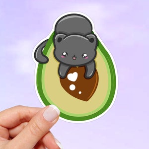 Cat on Avocado Vinyl Sticker, Waterproof Sticker, Laptop sticker, Water Bottle sticker, Car sticker, Macbook sticker, Kawaii sticker