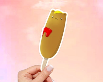 Kawaii Corn Dog Cat Vinyl Sticker - Waterproof Laptop Car Decal