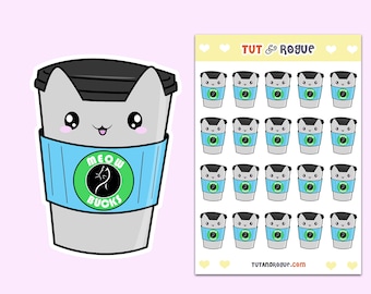 Latte Sticker Sheet, Coffee Cat stickers