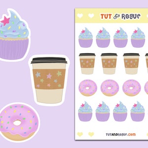 Kawaii Dessert Sticker Sheet: Cupcakes, Donuts, Coffee