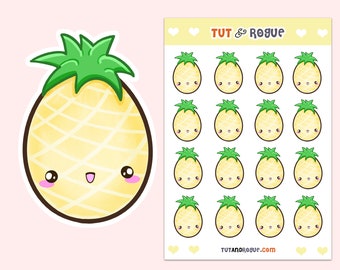 Pineapple Sticker Sheet, Kawaii Stickers, Cute Pineapple, Fruit Stickers
