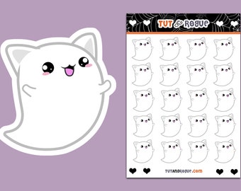 Ghost Sticker Sheet, Kawaii Cat stickers, Ghost stickers, Halloween stickers, Holiday stickers, Horror stickers, Cute Ghost stickers