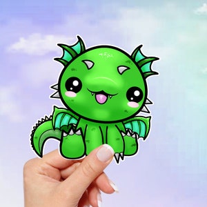 Kawaii Green Dragon Vinyl Sticker - Waterproof Laptop Decal