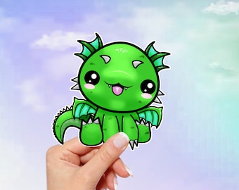 Kawaii Green Dragon Vinyl Sticker - Waterproof Laptop Decal