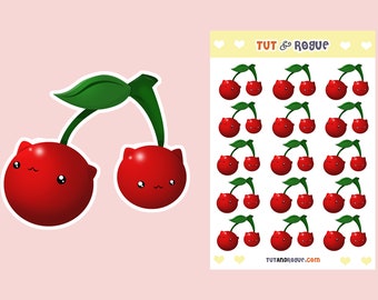 Cherry Sticker Sheet, Cat Stickers, Fruit stickers