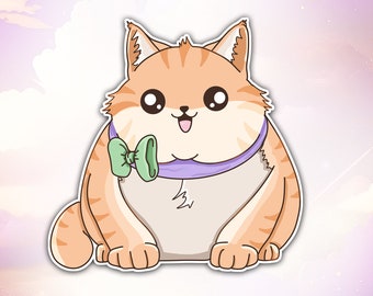 Kawaii Fat Cat Vinyl Sticker: Waterproof Laptop Decal