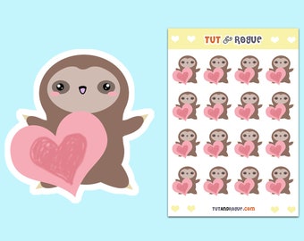 Faultier Sticker Blatt, Faultier Aufkleber, Kawaii Faultier Aufkleber, süße Faultier Aufkleber, Planer Aufkleber, Journal Aufkleber, Herz Aufkleber