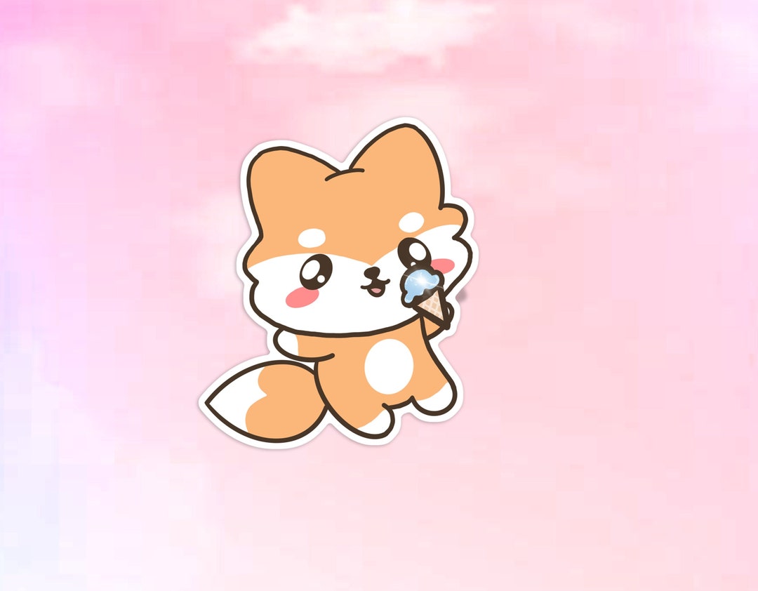 Kawaii Shiba Inu Dog With Ice Cream Vinyl Sticker - Waterproof - Etsy