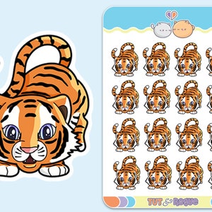 Tiger Sticker Sheet, Planner stickers, Mini sticker sheets, cute tiger stickers