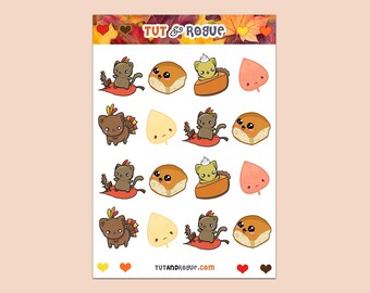 Cute Thanksgiving Planner Stickers, Kawaii Fall Sticker Sheet