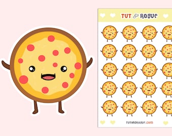 Kawaii Pizza Sticker Sheet, Kawaii Stickers, Pizza stickers, mini stickers, planner stickers, Food Stickers