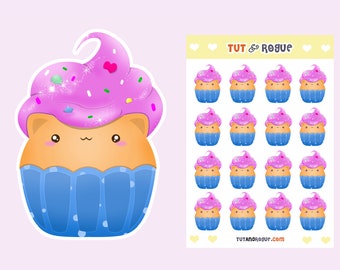 Cupcake Sticker Sheet, Cat Cupcakes, Kawaii Cat Stickers