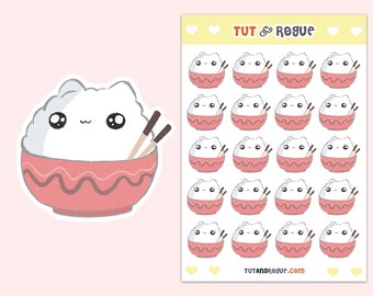 Rice Bowl Cat Sticker Sheet, Cat Sticker sheet, Food Sticker Sheet, Rice Bowl Stickers