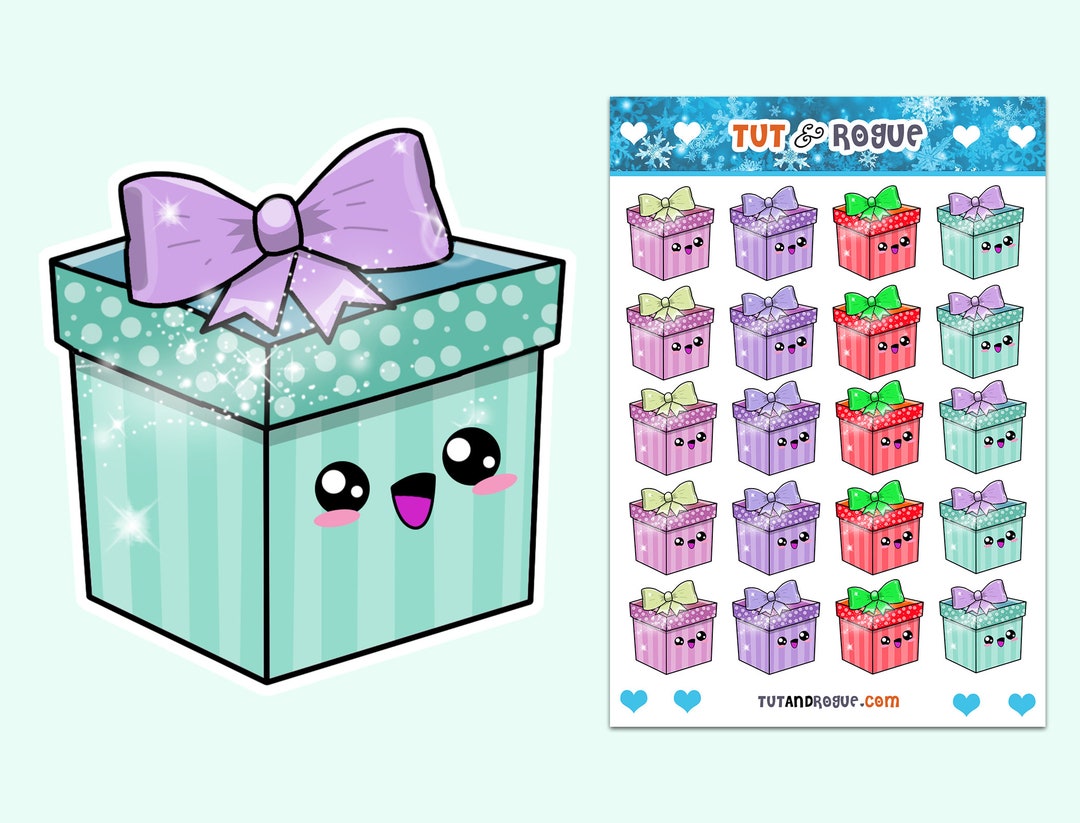 Gift Box Sticker Sheet, Christmas Stickers, Holiday Stickers, Kawaii ...