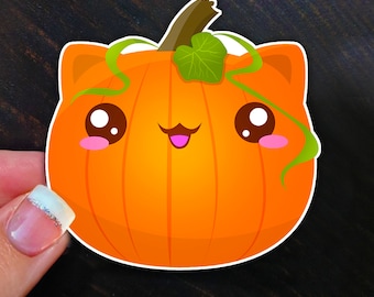 Kawaii Cat Pumpkin Sticker: Waterproof Vinyl Decal
