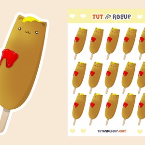 Cat Corn Dog Sticker Sheet: Kawaii Planner Stickers