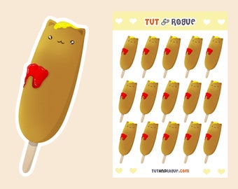 Cat Corn Dog Sticker Sheet: Kawaii Planner Stickers