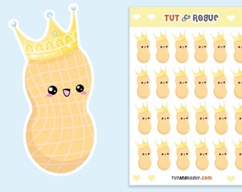Kawaii Peanut with Crown Sticker Sheet: Glossy or Matte