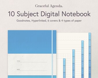 Digitales Notizbuch mit 10 Fächern, College-Student, Goodnotes, Hyperlink, Schulstudie, blau liniertes Journal, Punktraster-Notizbuch, Notizpapier