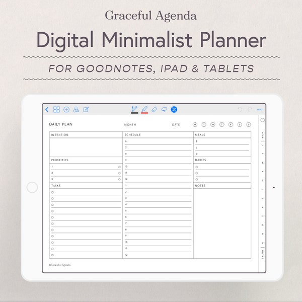 Digital Minimalist Schedule Planner, Goodnotes Daily, Weekly, Monthly, Yearly, iPad Tablet, Stickers, Time Planner, Digital Planner Stickers