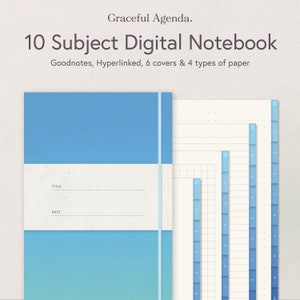 10 Subject Digital Notebook, College Student, Goodnotes, Hyperlinked, School Study, Blue Lined Journal, Dot Grid Notebook, Note paper