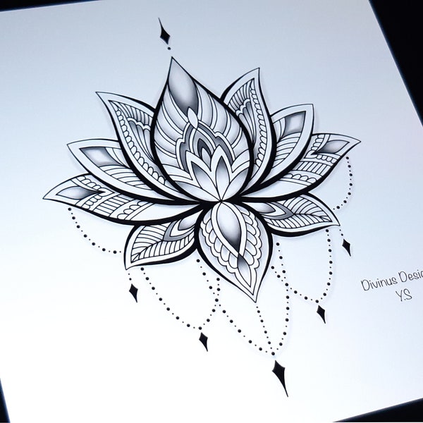 Lotus Mandala Tattoo Design and Stencil | Lotus Henna Tattoo | Tribal Mandala Tattoo - Instant Digital Download - Tattoo Permit