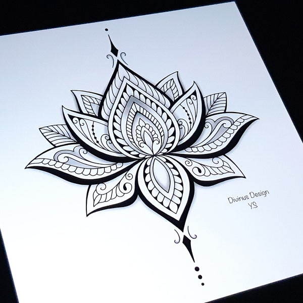 Tribal Lotus Mandala Tattoo design et Pochoir | Lotus Henna Tattoo - Téléchargement numérique instantané - Permis de tatouage