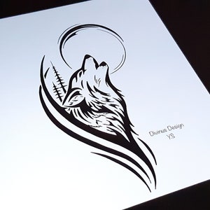 Tribal Howling Wolf Tattoo Design and Stencil Wolf and Moon Tattoo ...