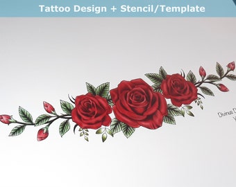 Red rose tattoo on the right lower back