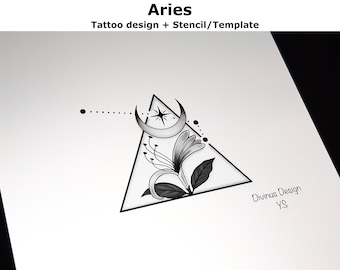 Aries Horoscope Flower Tattoo | Tattoo Design and Tattoo Stencil/Template | Instant Digital Download - Tattoo Permit