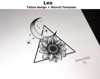 Leo Horoscope Flower Tattoo | Tattoo Design and Tattoo Stencil/Template | Instant Digital Download - Tattoo Permit