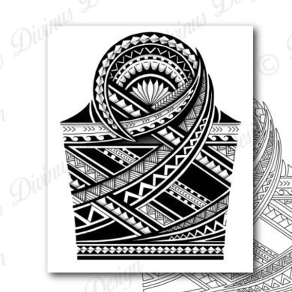 Demi-manche polynésienne Tattoo Wrap Around Shoulder to Elbow - Tattoo Design and Pochoir - Instant Digital Download - model 1 - Tattoo Permit