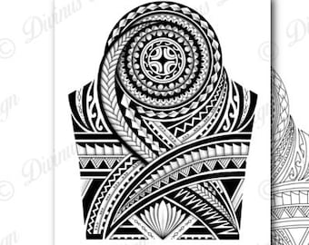 Half Sleeve Polynesian Tattoo Wrap Around Shoulder to Elbow - Tattoo Design and Stencil - Instant Digital Download - model 2 - Tattoo Permit