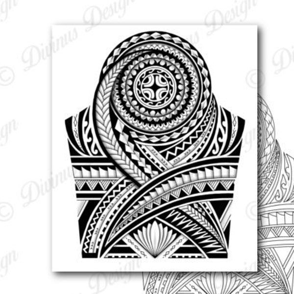 Demi Sleeve Polynesian Tattoo Wrap Around Shoulder to Elbow - Tattoo Design and Stencil - Instant Digital Download - modèle 2 - Tattoo Permit