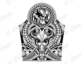 Half Sleeve Polynesian Tattoo | Tattoo Design and Stencil | Bull Tattoo | Dragon Tattoo | Instant Digital Download - Tattoo Permit