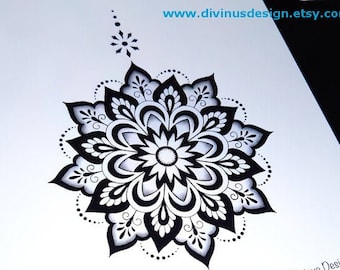 Flower Mandala Tattoo Design and Stencil/Template - Instant Digital Download - Tattoo Permit