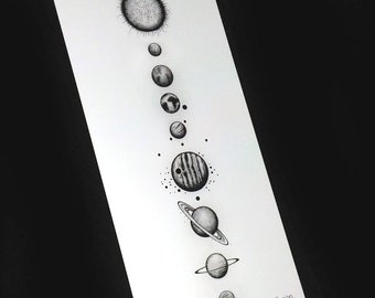 Simple Solar System Tattoo Design and Stencil - Instant Digital Download - (with full sun and half sun versions available) - Tattoo Permit