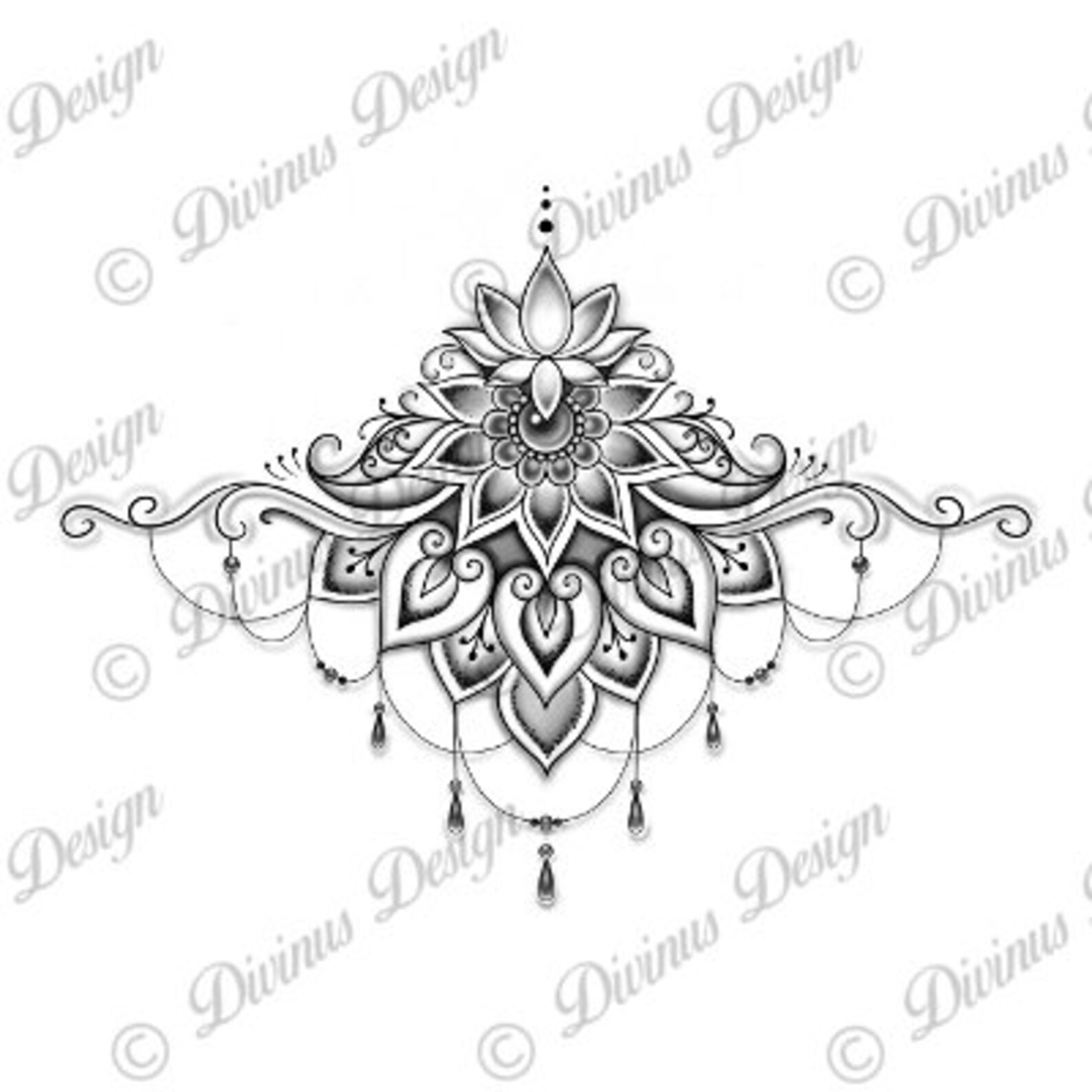 Lotus Underboob/sternum Tattoo Design and Stencil Instant - Etsy Canada