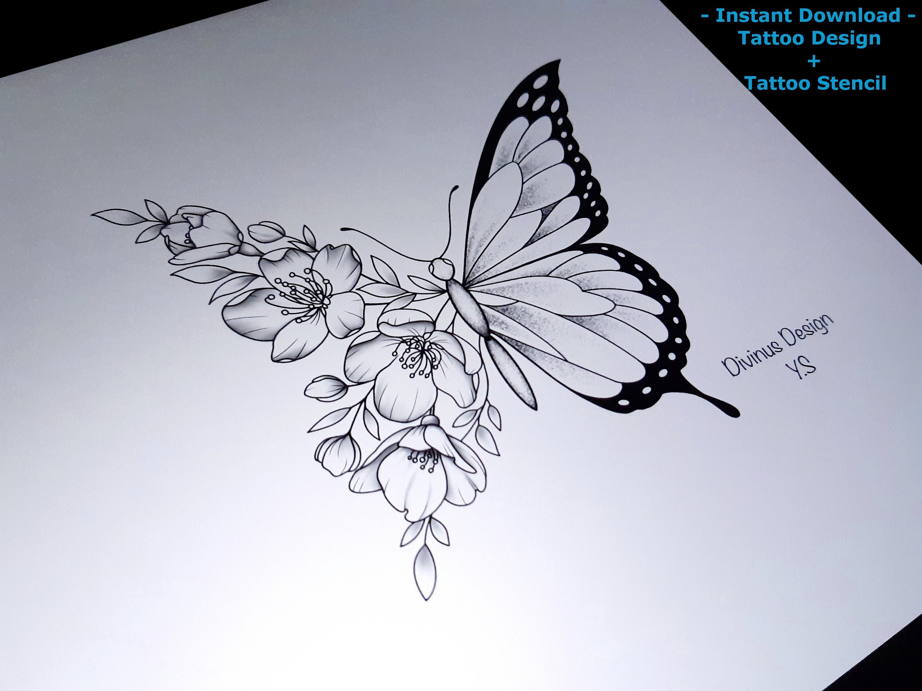 Buy Half Butterfly and Half Flowers Tattoo Design Stenciltattoo Online in  India  Etsy