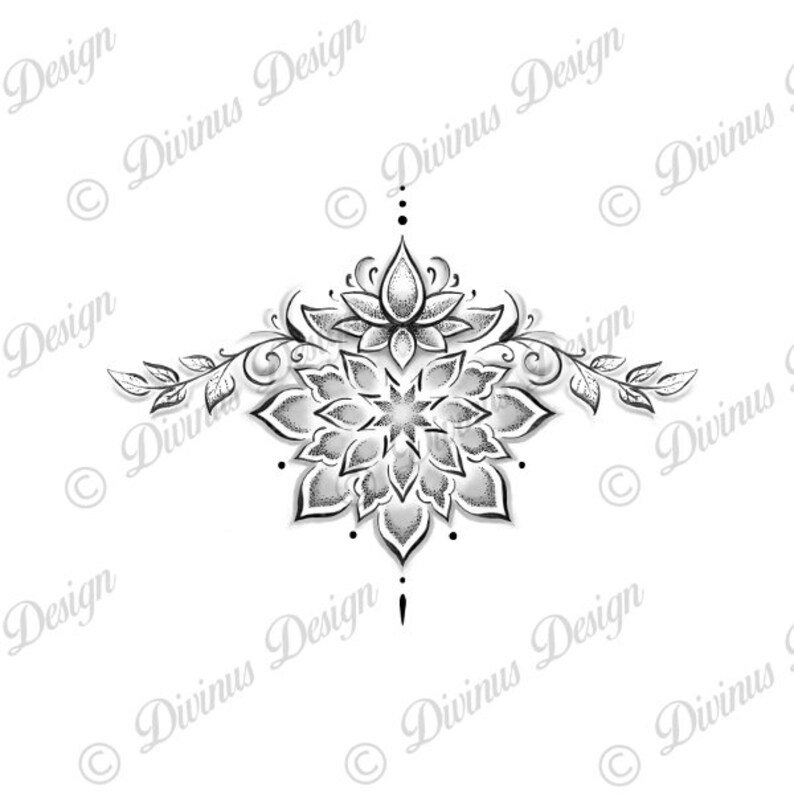Underboob Lotus and Mandala Tattoo Design and Stencil - Etsy