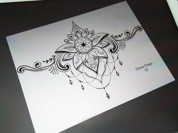 Underboob tattoo/Sternum Tattoo and Stencil Instant