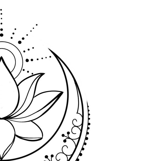Lotus With Sun And Moon Tattoo Design And Stencil Instant Etsy