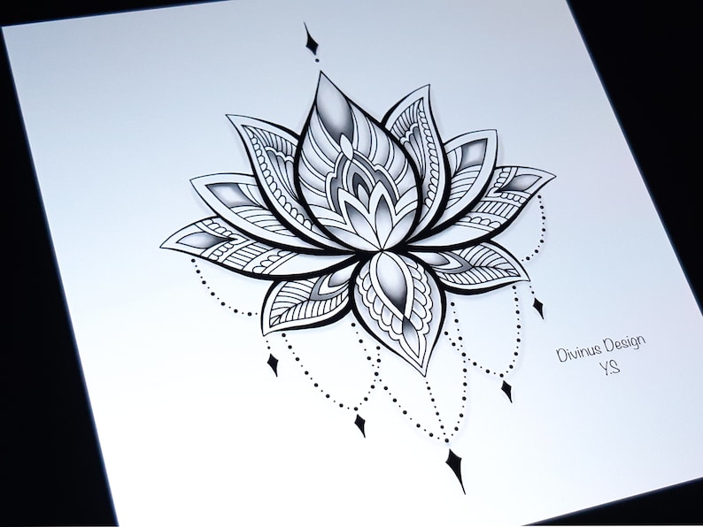 Lotus Mandala Tattoo Design and Stencil Lotus Henna Tattoo Etsy