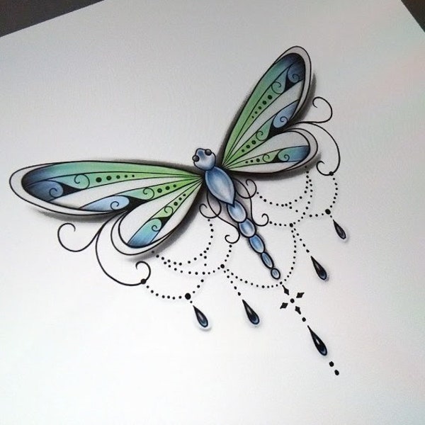 Dragonfly Tattoo Design and Stencil - Instant Digital Download - Tattoo Permit