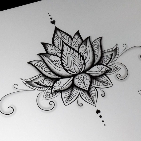 Lotus Mandala Tattoo Design and Stencil/Template - Téléchargement numérique instantané - Permis de tatouage