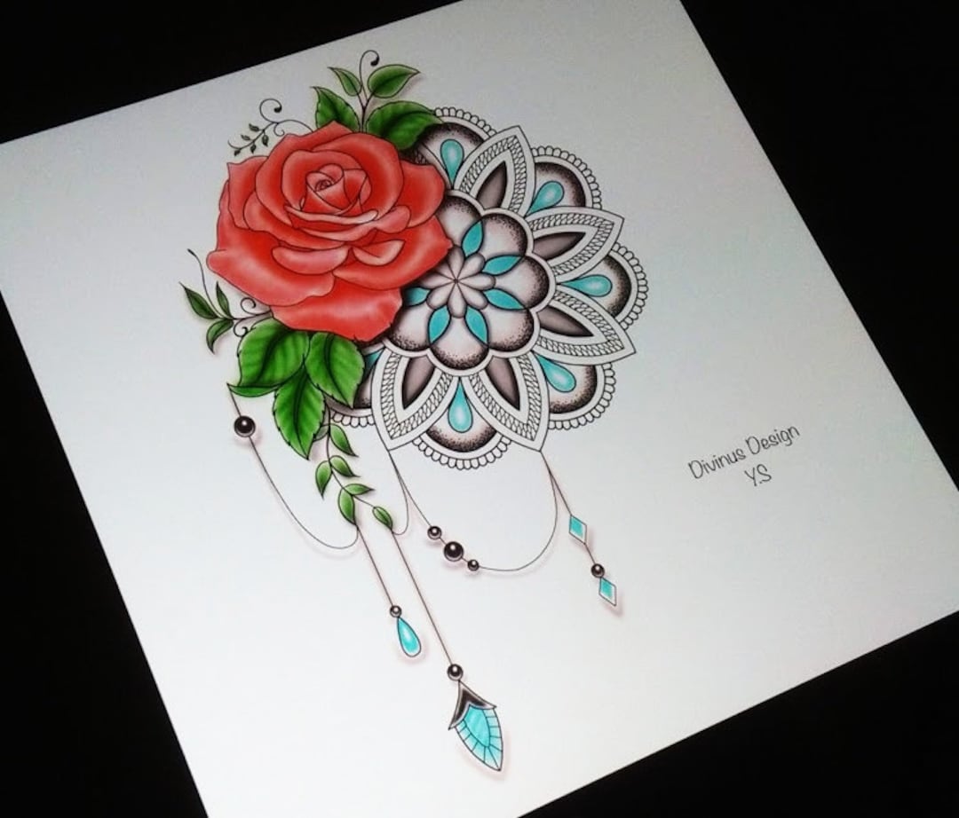 Diseño y plantilla de tatuajes de rosas y mandalas Descarga - Etsy México