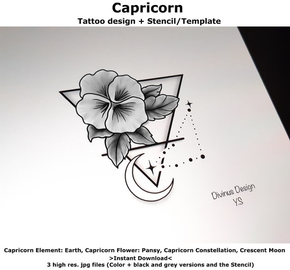 Capricorn Horoscope Flower Tattoo Tattoo Design and Tattoo | Etsy Ireland