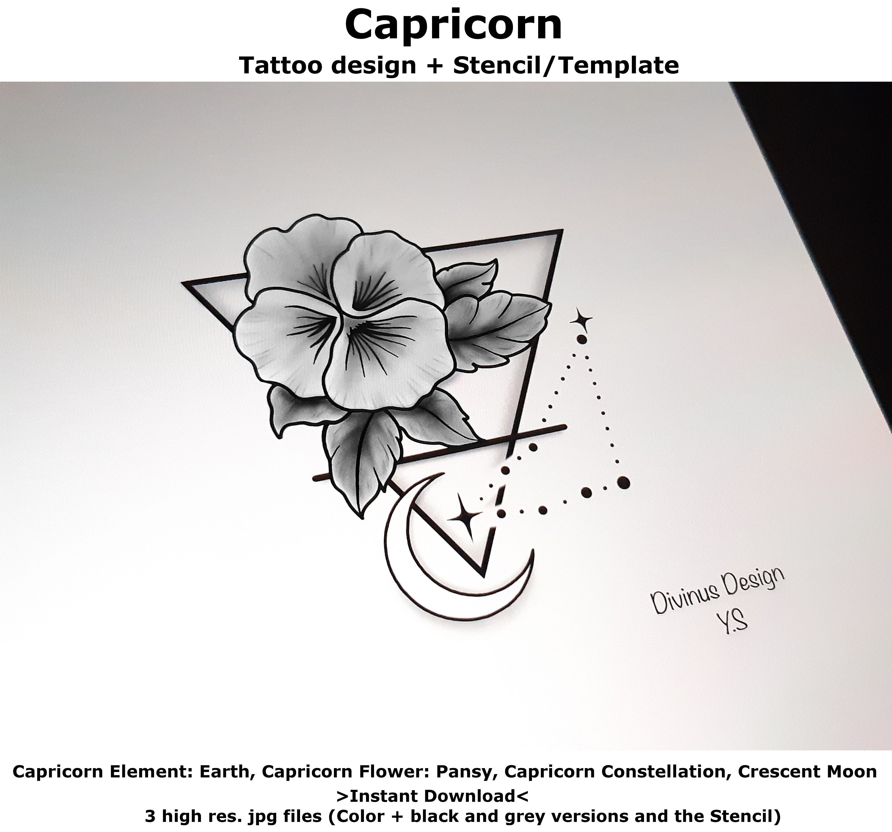 Capricorn Horoscope Flower Tattoo Tattoo Design and Tattoo - Etsy Capricorn Horoscope Flower Tattoo Tattoo Design and Tattoo - Etsy