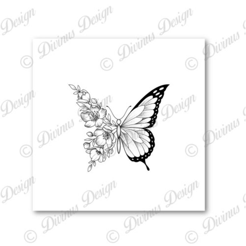 Half Butterfly and Half Flowers Tattoo Design Stencil/Tattoo template Floral Butterfly Tattoo Instant Digital Download Tattoo Permit image 2