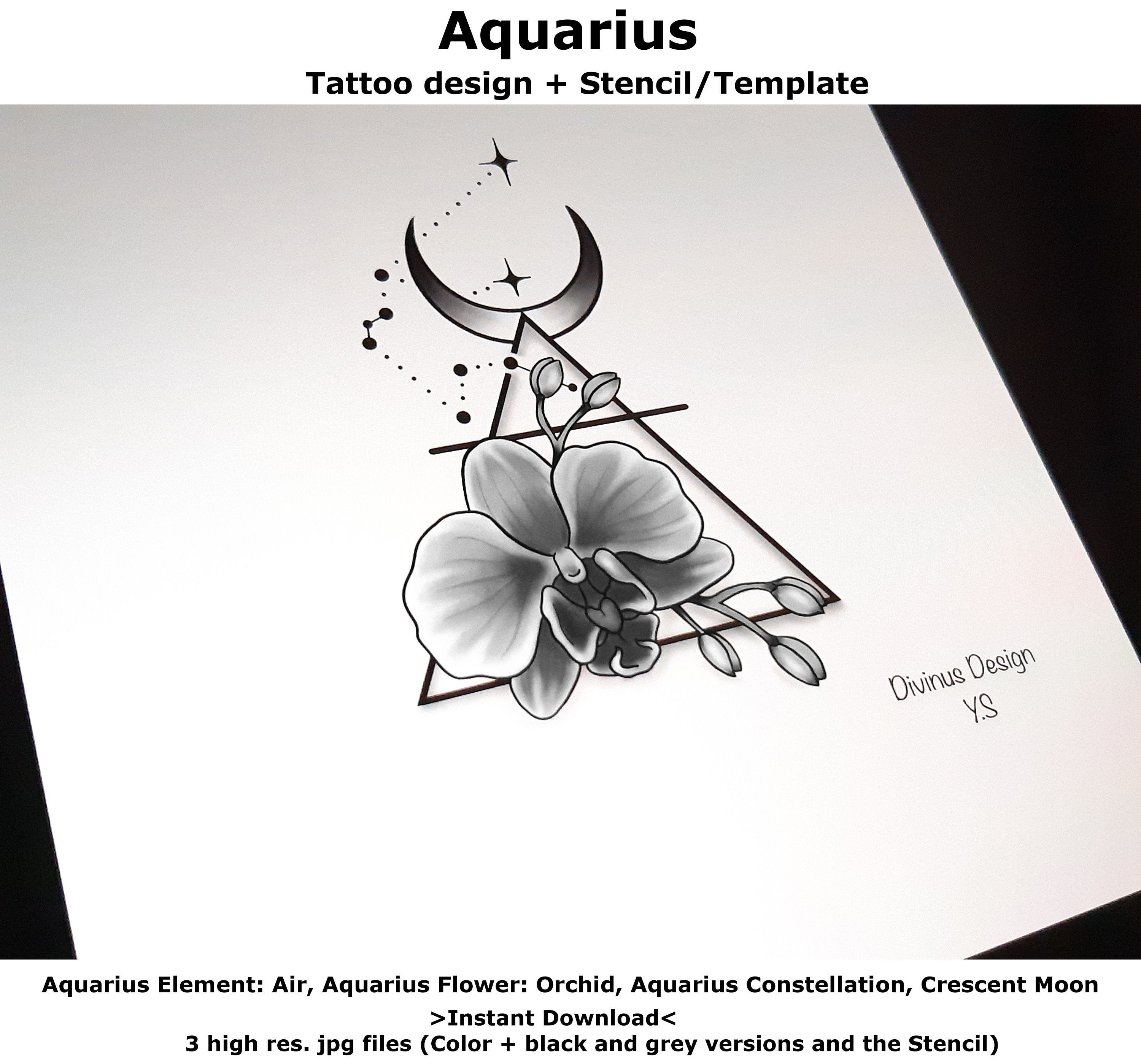 Aquarius Horoscope Flower Tattoo Tattoo Design and Tattoo - Etsy